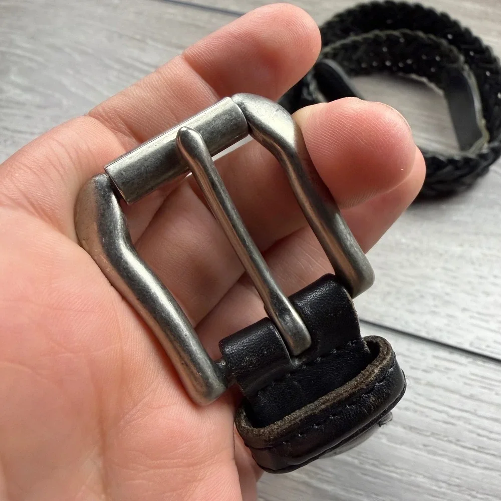 Coach Mens Belt Braided Leather Silver Buckle Black 38/95 C3865